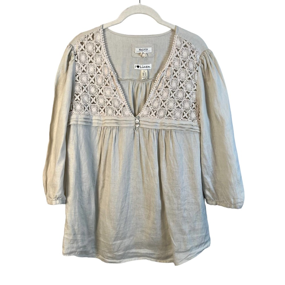 Malvin Linen Crochet Lace Top Beige Women's 10